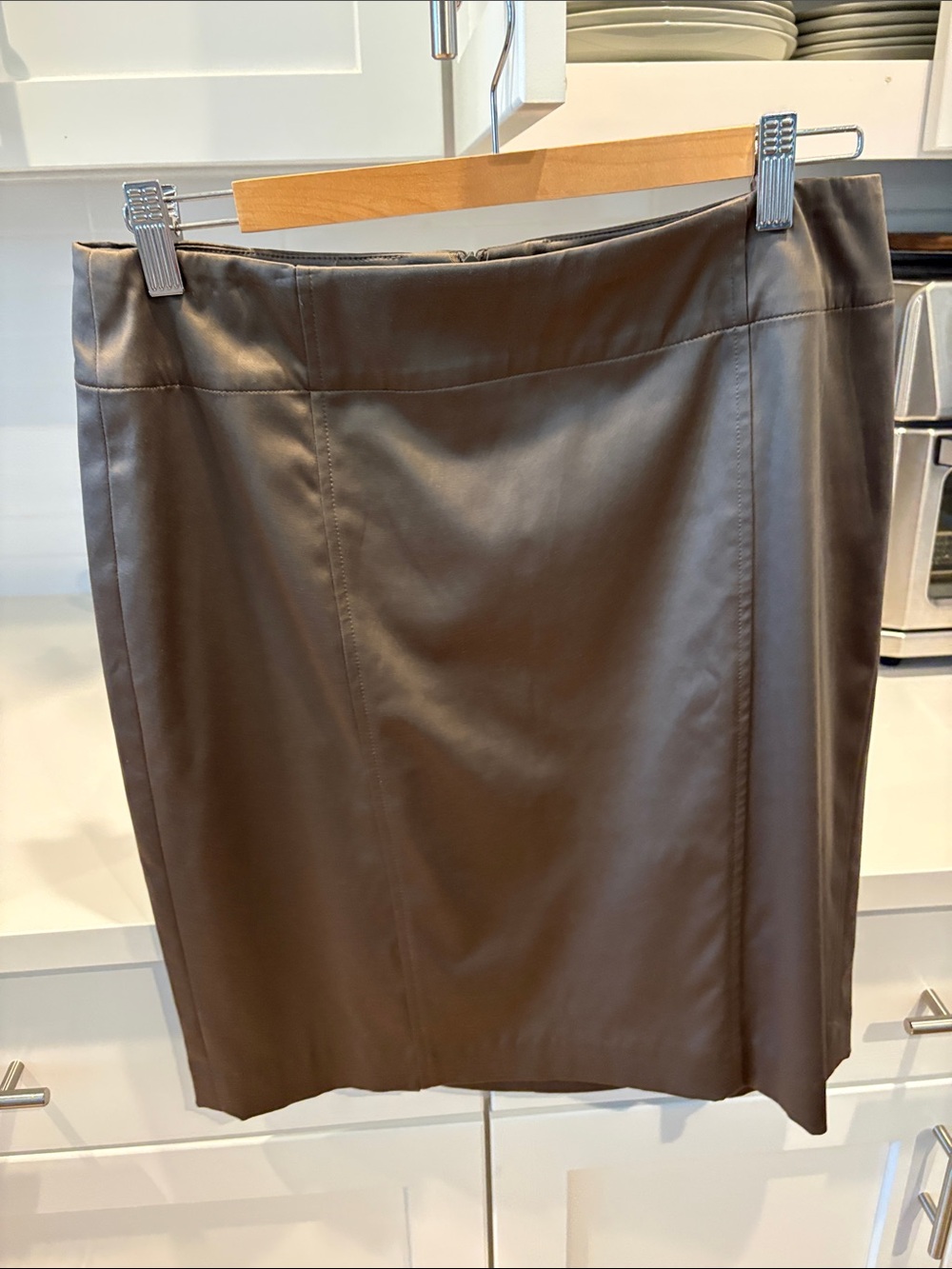 Women's Brown Faux Leather Pencil Skirt